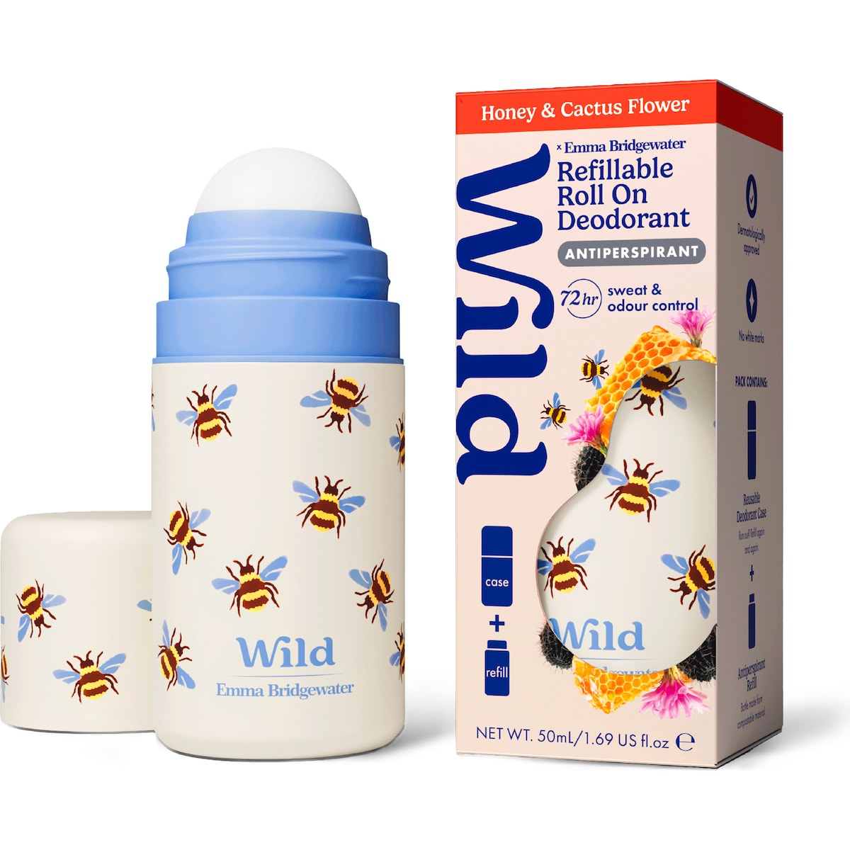 Wild Deodorant 72hr Antipersperant Roll On Honey & Cactus 50ml