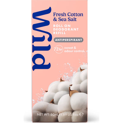 Wild Deodorant 72hr Antipersperant Roll On Refill Cotton & Salt 50ml