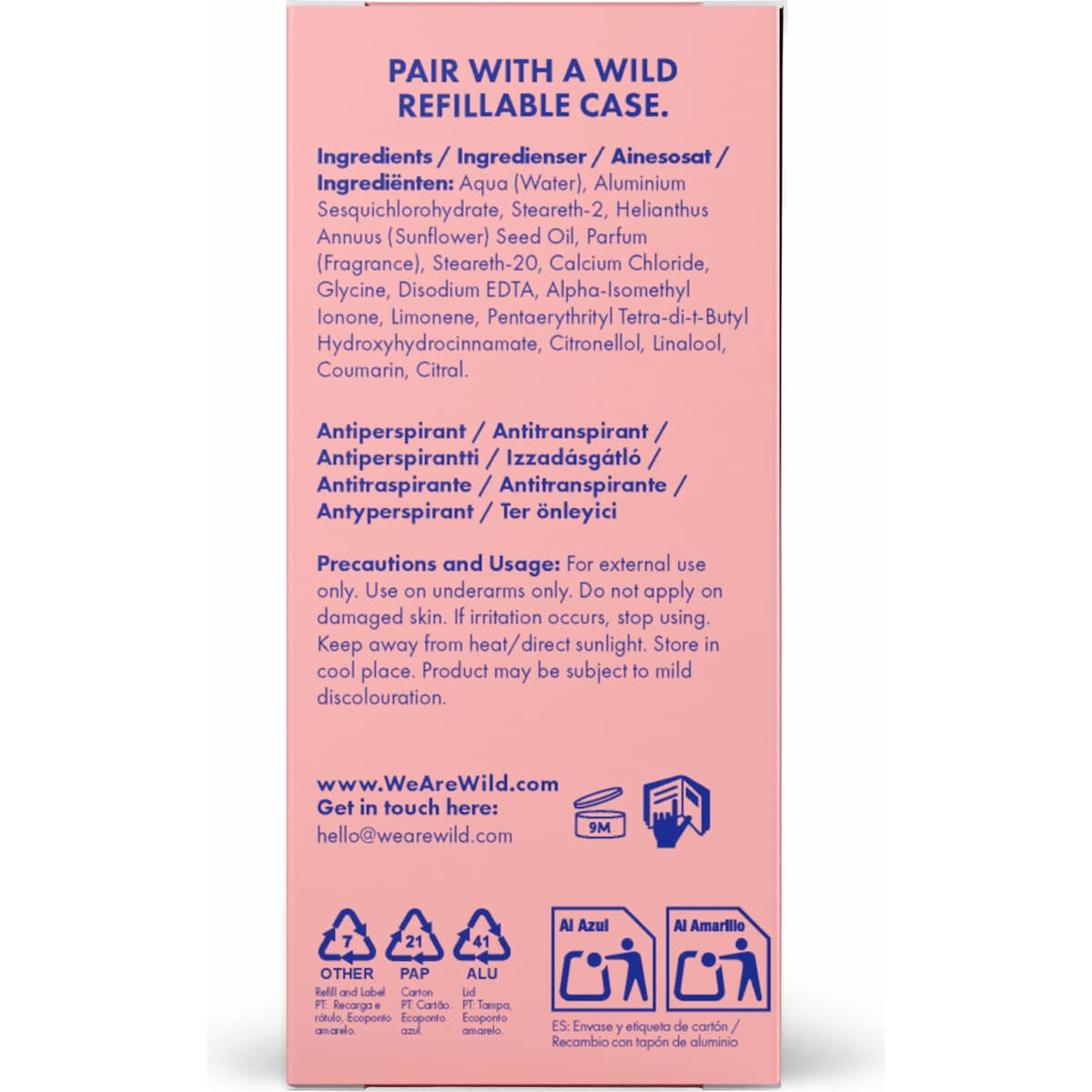 Wild Deodorant 72hr Antipersperant Roll On Refill Cotton & Salt 50ml