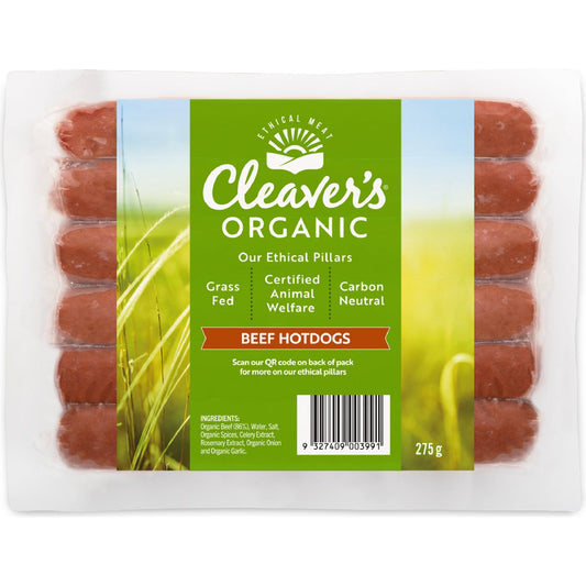 Cleaver's Organic Beef Hot Dogs 275g
