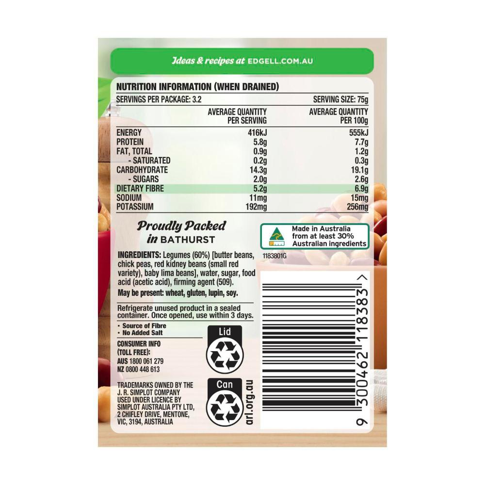 Edgell Beans 4 Bean Mix No Added Salt - 400g