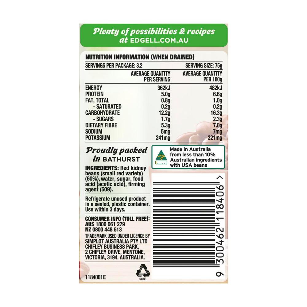 Edgell Beans Red Kidney No Added Salt - 400g