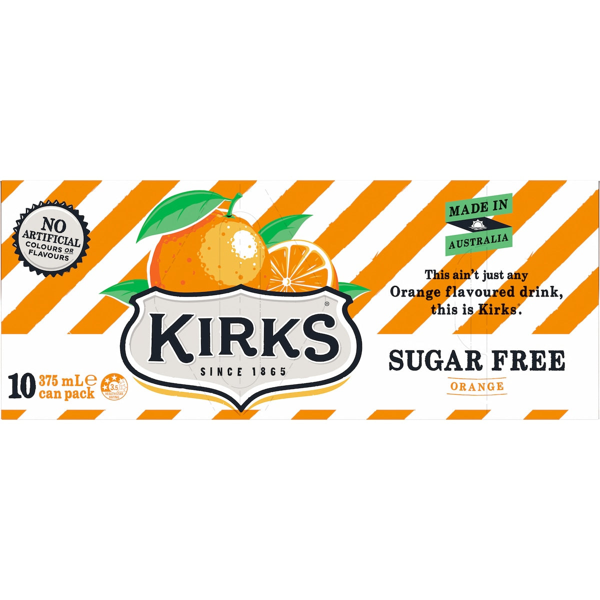 Kirks Zero Sugar Orange Soft Drink Cans 375ml X 10 Pack