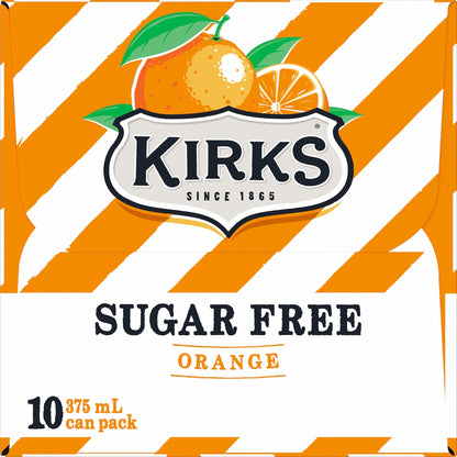 Kirks Zero Sugar Orange Soft Drink Cans 375ml X 10 Pack