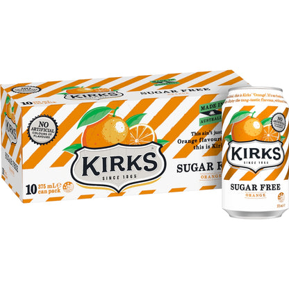 Kirks Zero Sugar Orange Soft Drink Cans 375ml X 10 Pack