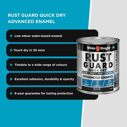 White Knight Rust Guard Advanced Enamel Paint - 500ml - Black Satin