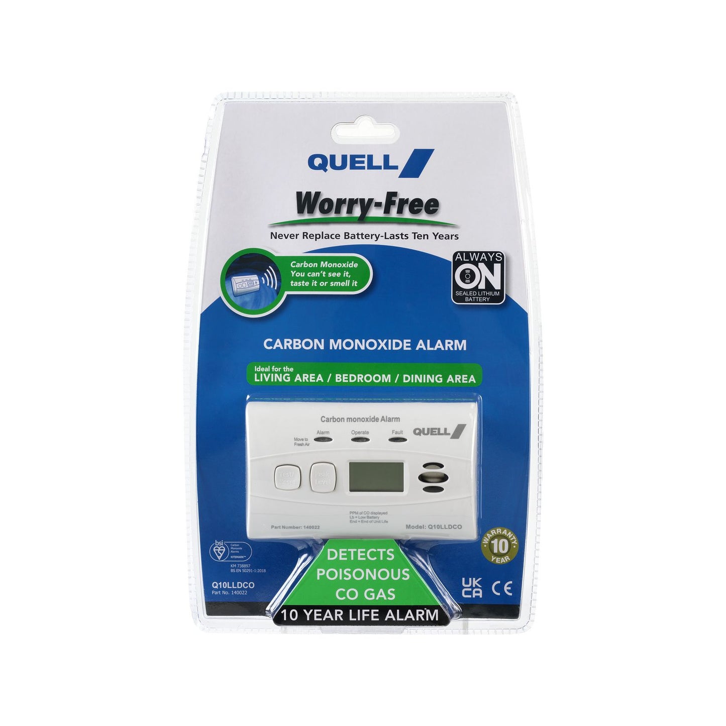 Quell Carbon Monoxide Alarm - 195 x 290mm - White - 10 Year