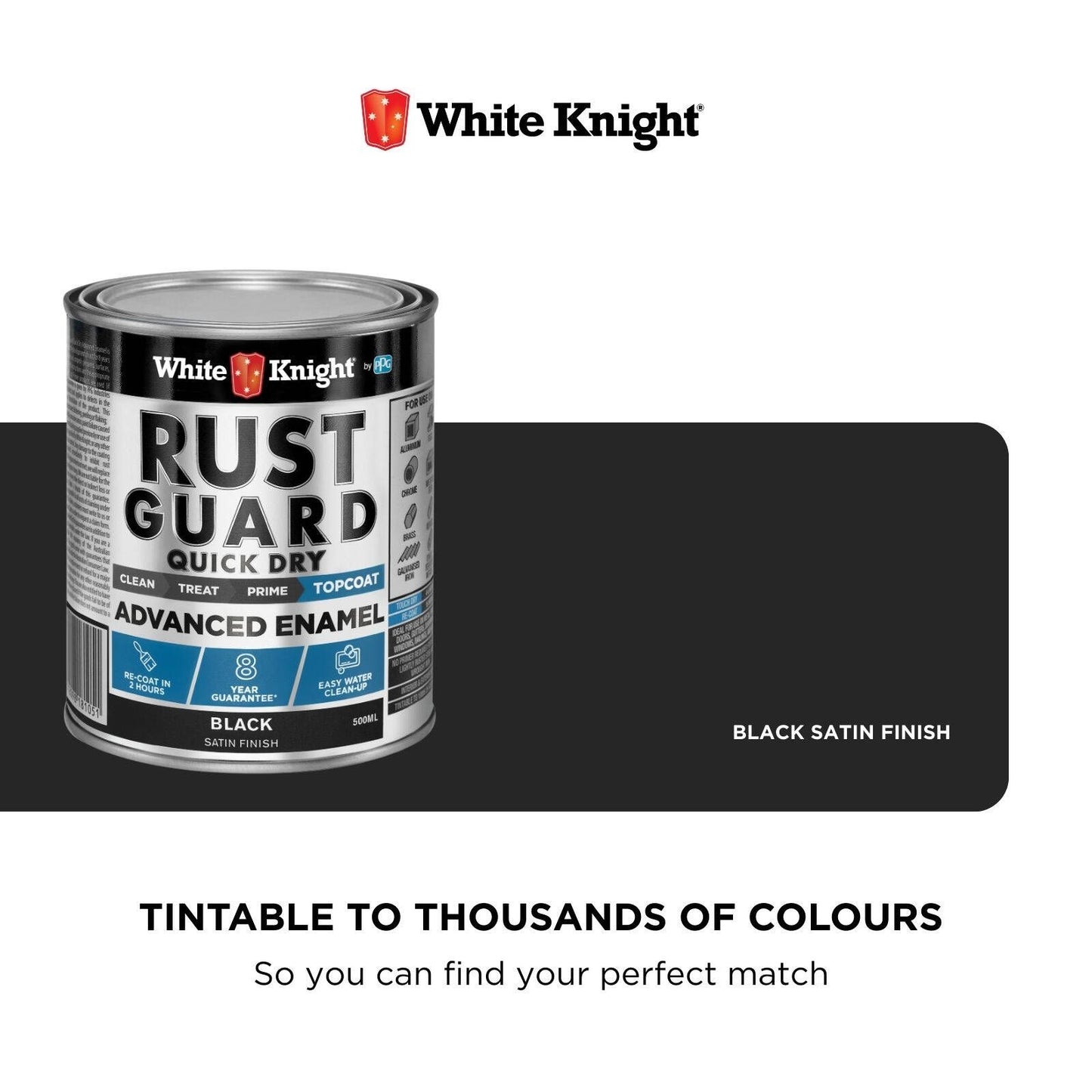 White Knight Rust Guard Advanced Enamel Paint - 500ml - Black Satin
