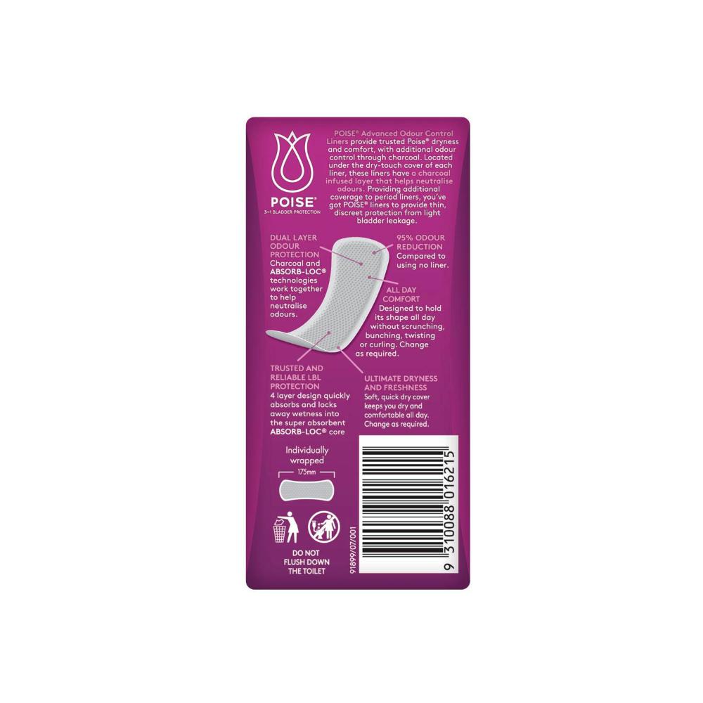 Poise Charcoal Liners For Bladder Leaks Light - 22 pack