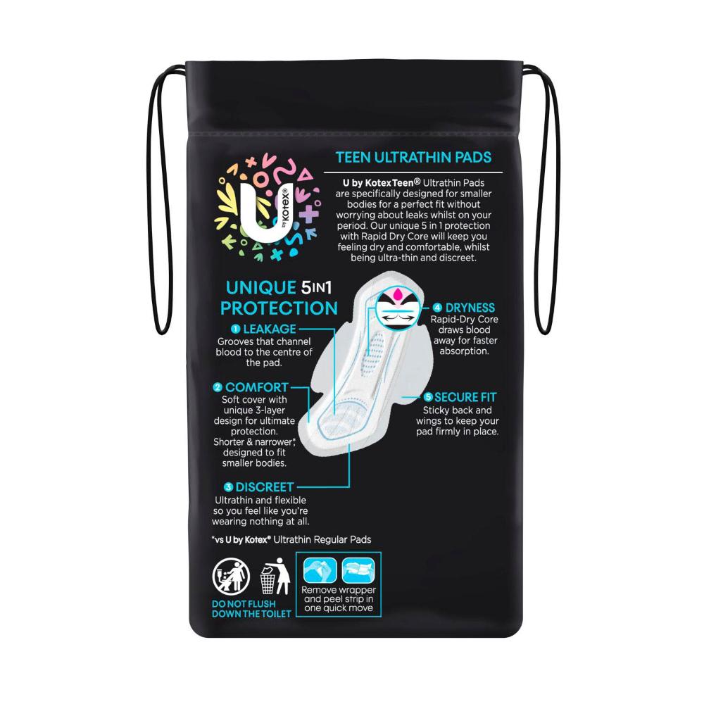 U by Kotex Pads Ultra Thin Teen Regular With Wings - 14 pack