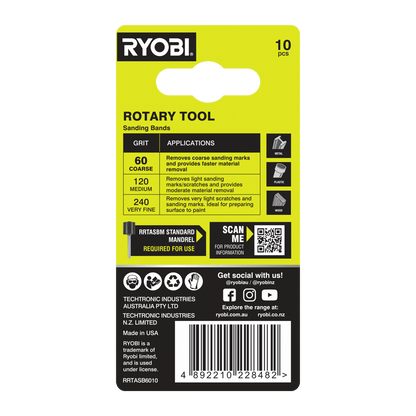 Ryobi Grit Sanding Band - 60 Grit - 38mm - 10 Pack