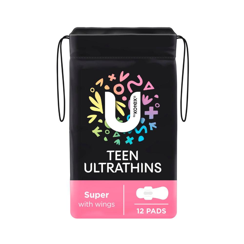 U By Kotex Teen Ultrathin Pads Super With Wings - 12 Pack