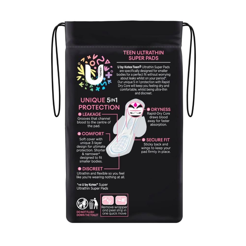 U By Kotex Teen Ultrathin Pads Super With Wings - 12 Pack