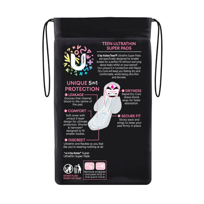 U By Kotex Teen Ultrathin Pads Super With Wings - 12 Pack