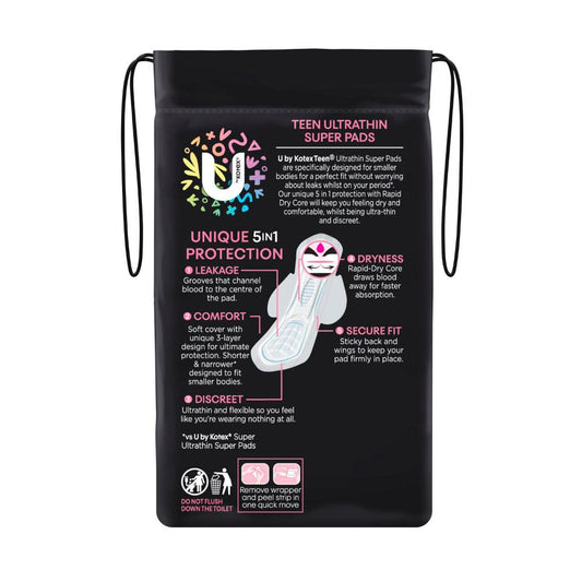 U By Kotex Teen Ultrathin Pads Super With Wings - 12 Pack