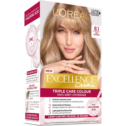 Loreal Paris Excellence Creme Hair Colour 8.1 Ash Blonde Each