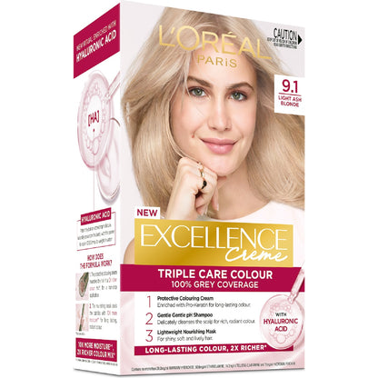Loreal Paris Excellence Creme Hair Colour 9.1 Light Ash Blonde Each