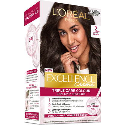 L'oreal Excellence Creme Hair Colour 2 Black Brown Each