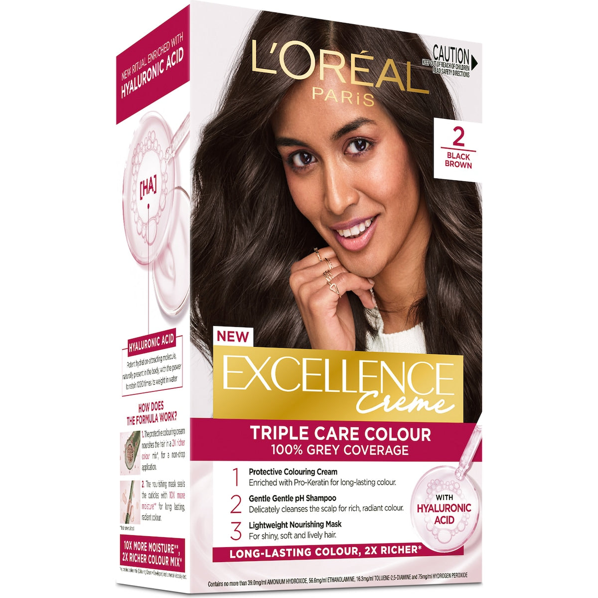 L'oreal Excellence Creme Hair Colour 2 Black Brown Each
