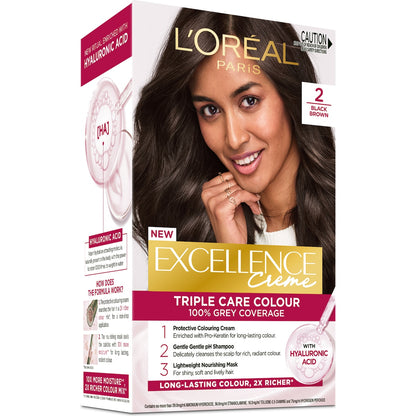 L'oreal Excellence Creme Hair Colour 2 Black Brown Each