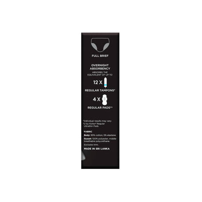 U By Kotex Overnight Period Underwear Brief Black Size 10 - 1 pack