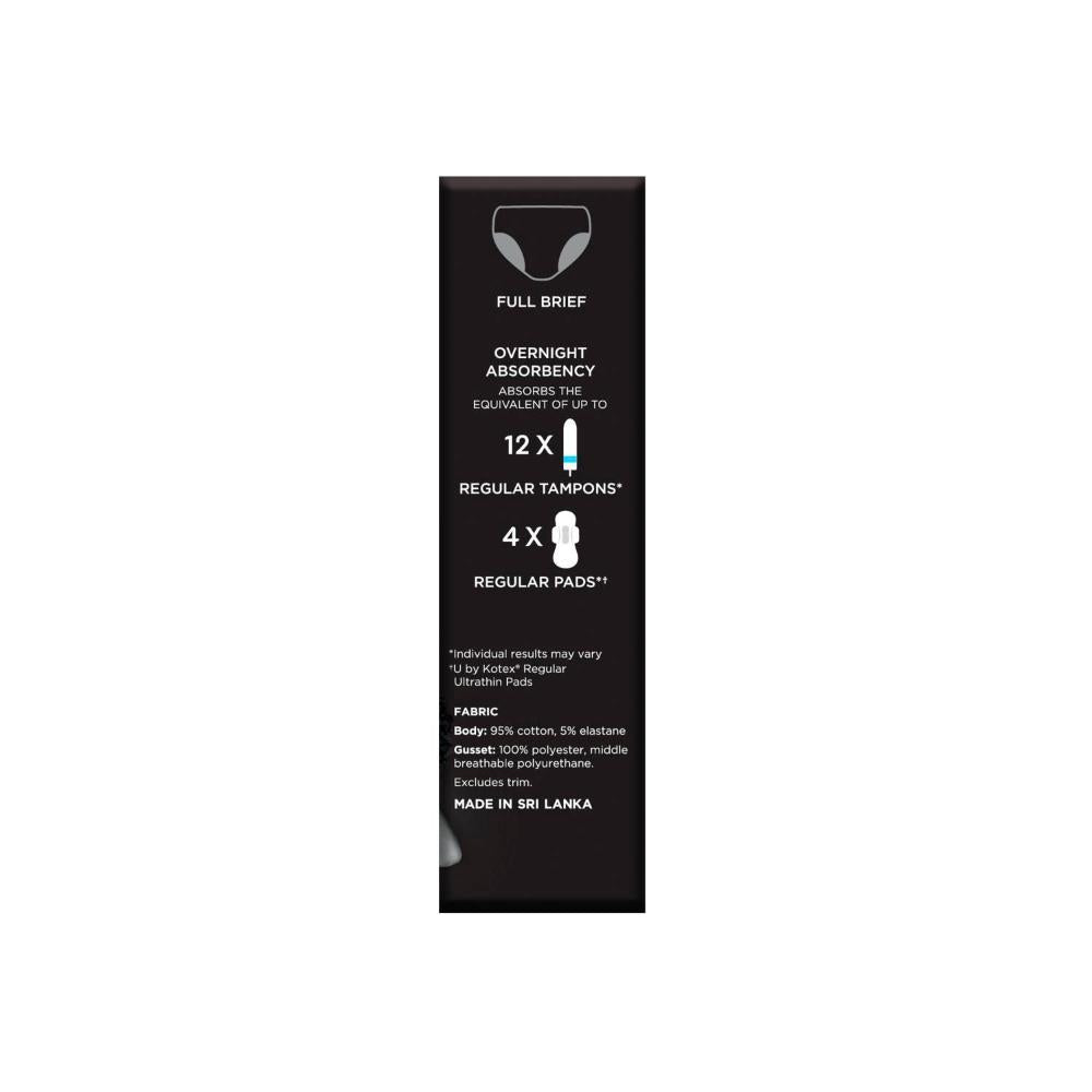 U By Kotex Overnight Period Underwear Brief Black Size 12 - 1 pack
