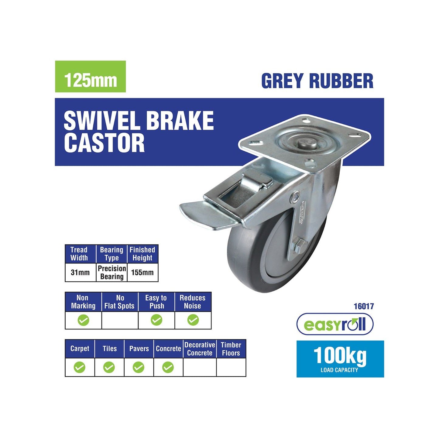 Easyroll Swivel Brake Castor - 125mm