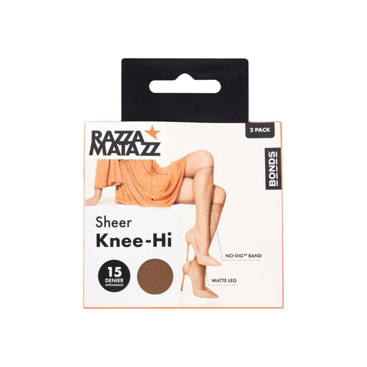 Razza Sheer Nylon Knee Hi Pantyhose Reinforced Toe - 2 pack