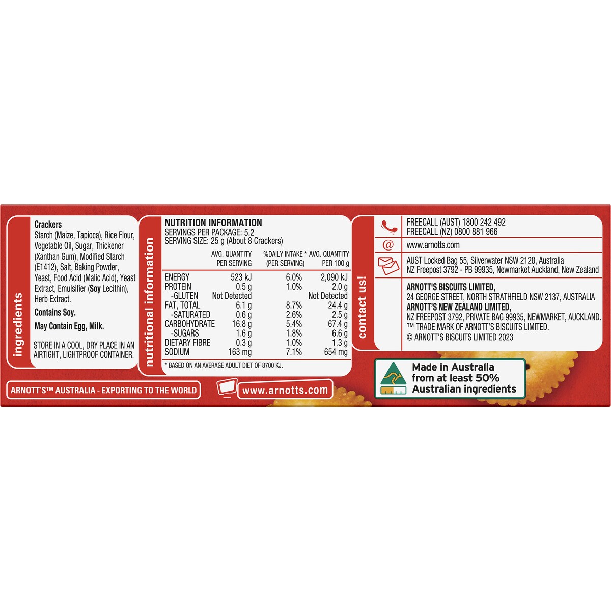 Arnott's Gluten Free Jatz Cracker Biscuits 130g