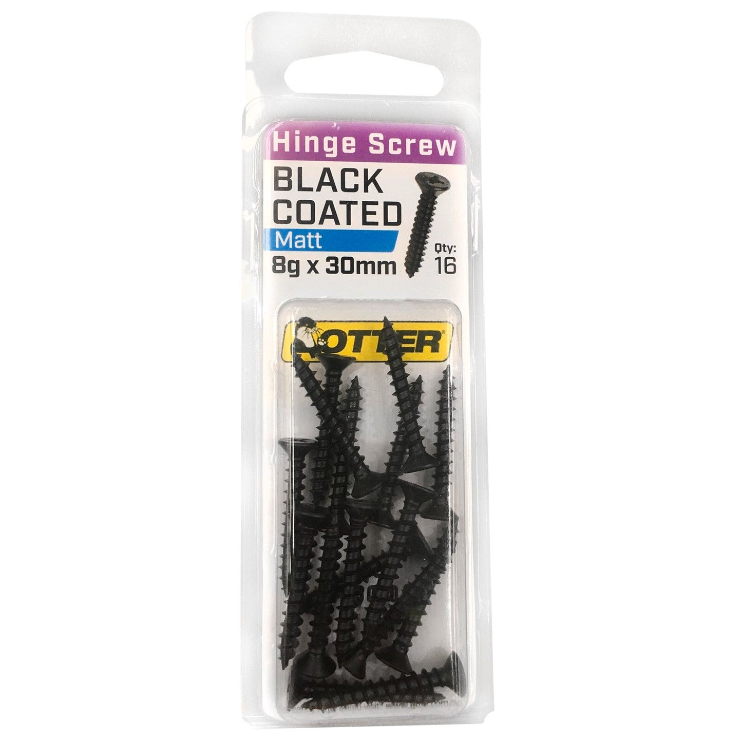 Otter Black Coated Hinge Screws - 8 x 30mm - 16 Pack