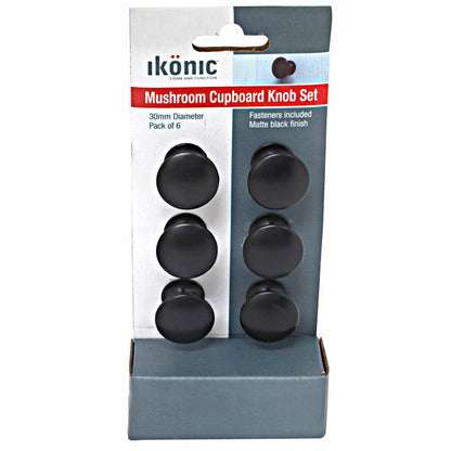 Ikonic Matt Black Cupboard Knob Set - 6 Piece - Metal - Easy Install