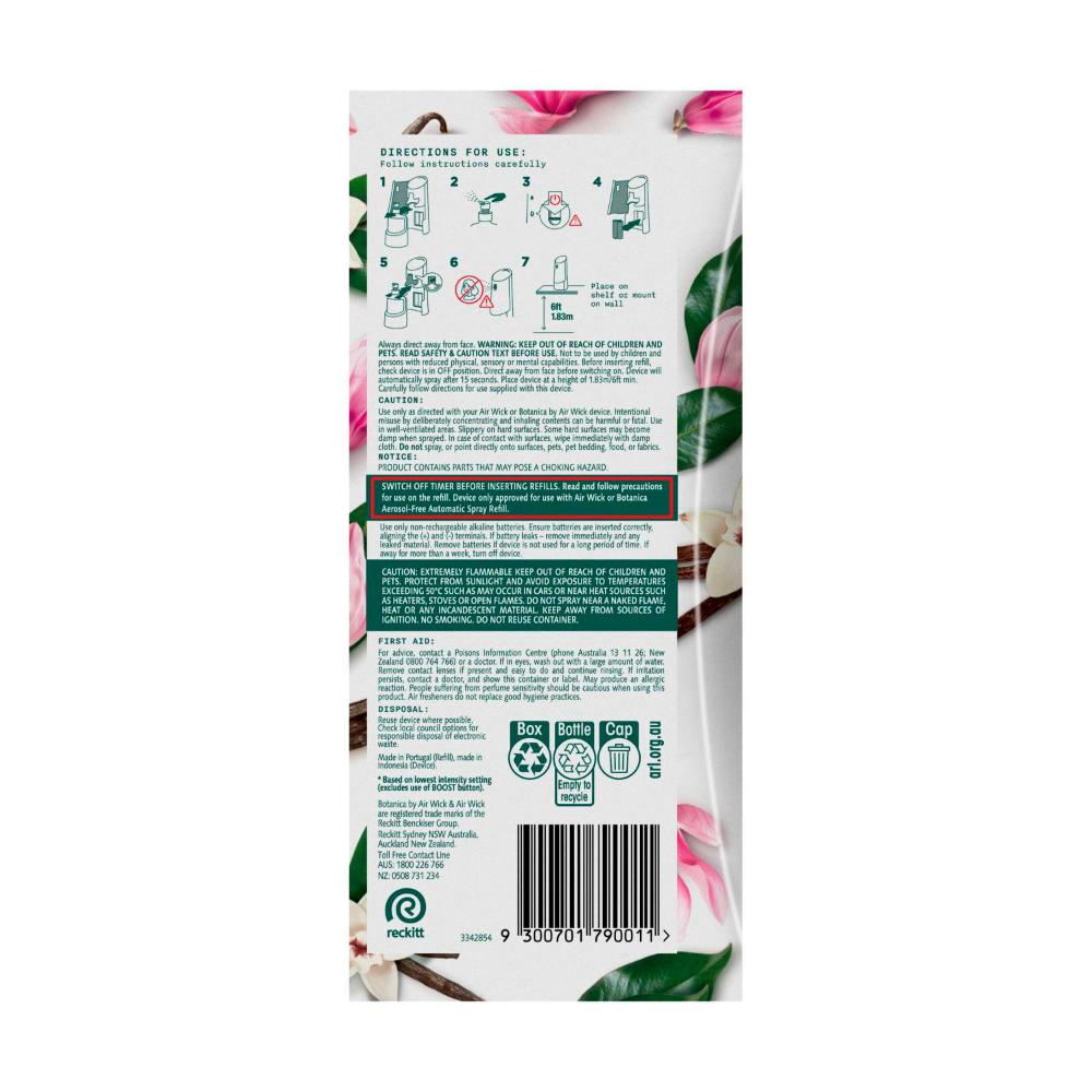 Botanica By Air Wick Vanilla & Himalayan Magnolia Automatic Spray Starter Kit - 228mL