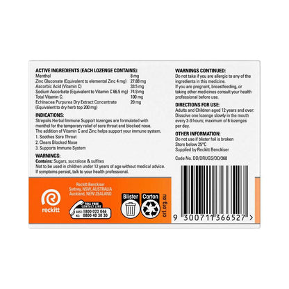 Strepsil Herbal Immune Sore Throat Honey Lemon - 16 pack