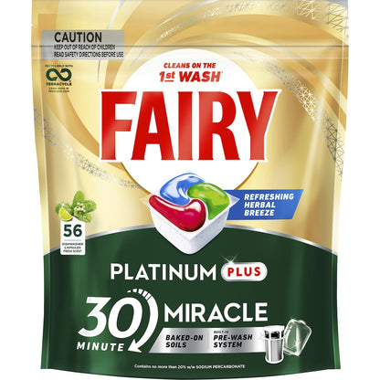 Fairy Platinum Plus 30 Minute Miracle Dishwasher Capsules 56 Pack