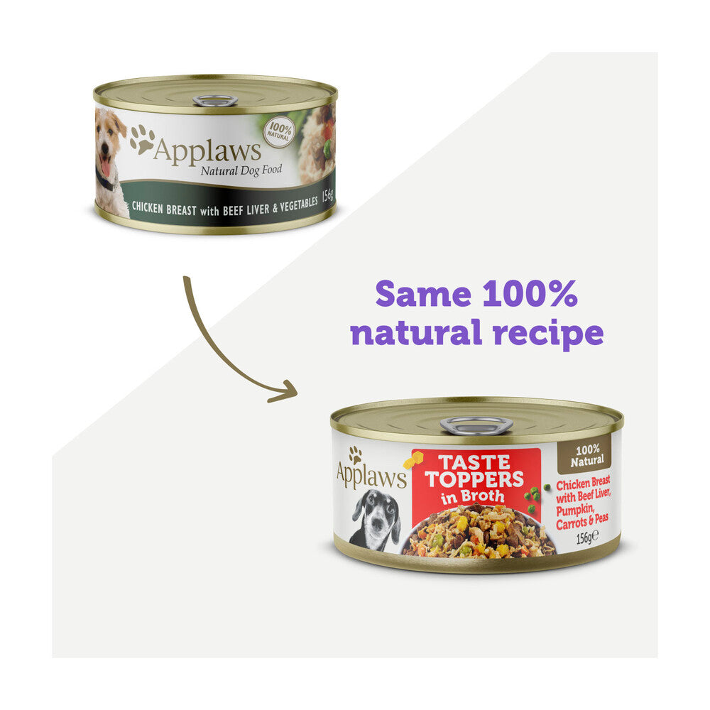 Applaws Taste Toppers Dog Tin Chicken Breast With Beef Liver & Vegetables In Broth D ... 156g