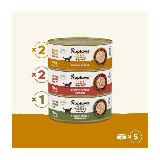 Applaws Taste Toppers Dog Tin Multipack Chicken Selection In Gravy Dog Food 5x156g - 5 pack