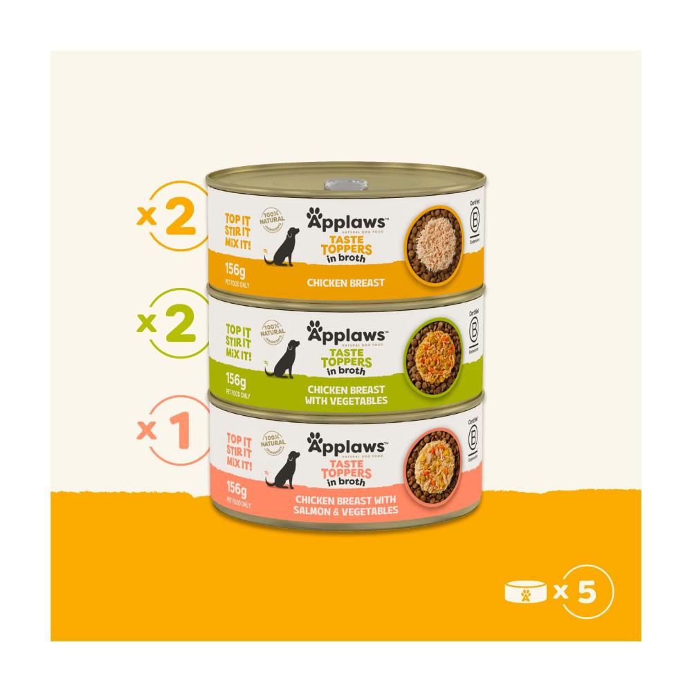 Applaws Taste Toppers Dog Tin Multipack Chicken Selection In Broth Dog Food 5x156g - 5 pack