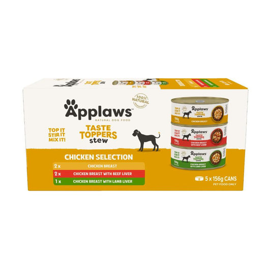 Applaws Taste Toppers Chicken Selection In Stew Dog Food Tin Multipack 5X156g - 5 pack