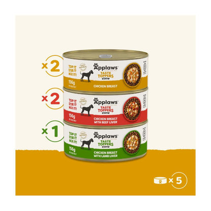 Applaws Taste Toppers Chicken Selection In Stew Dog Food Tin Multipack 5X156g - 5 pack