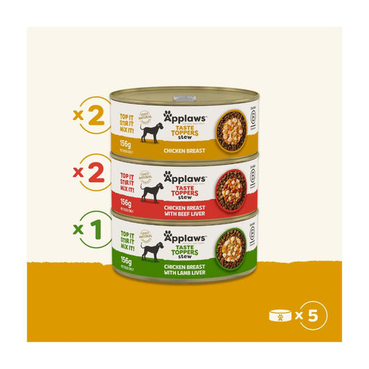 Applaws Taste Toppers Chicken Selection In Stew Dog Food Tin Multipack 5X156g - 5 pack