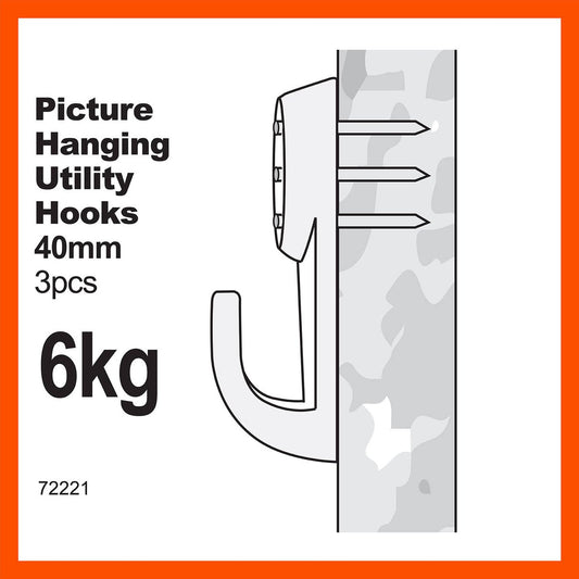 Everhang 6kg Plastic Picture Hanging Hook 3 Pack Easy Install