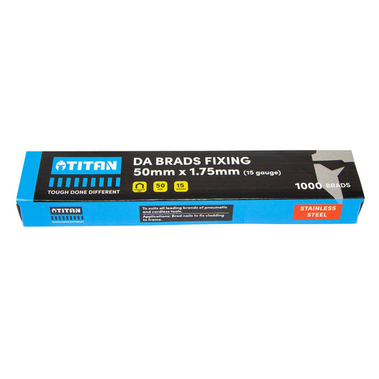 Titan Stainless Steel Angled Collated Nail Da Brads - 50 x 1.75mm - 1000 Pack