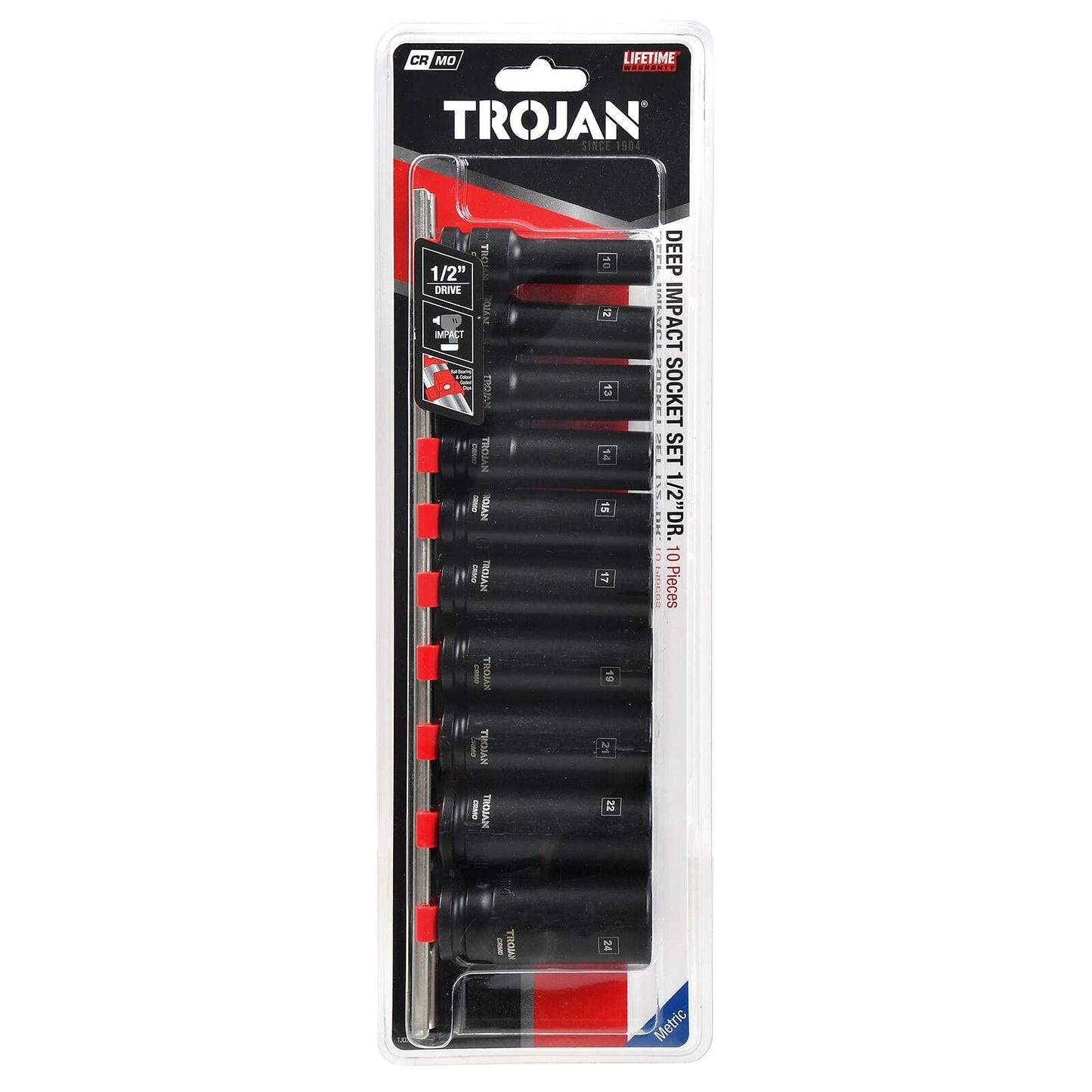 Trojan Deep Impact Socket Rail Set - 1/2" Drive - 10-24mm - 10 Piece