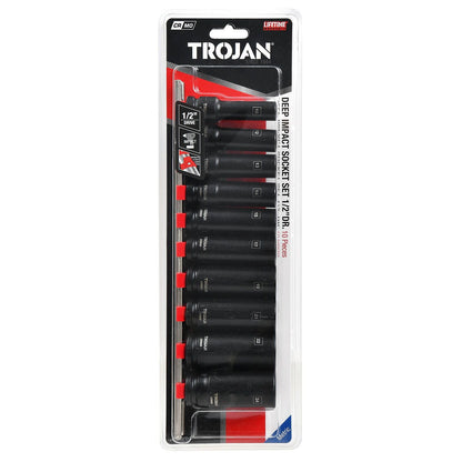 Trojan Deep Impact Socket Rail Set - 1/2" Drive - 10-24mm - 10 Piece