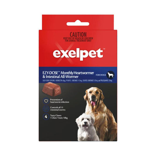 Exelpet Ezy-dose Monthly Heartworm & Intestinal All Wormer Dog Treatment - 4 pack