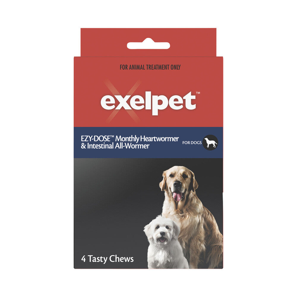 Exelpet Ezy-dose Monthly Heartworm & Intestinal All Wormer Dog Treatment - 4 pack