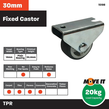 Move It Castor - 30mm Grey TPR on Polypropylene - 20kg Load - 2 Pack