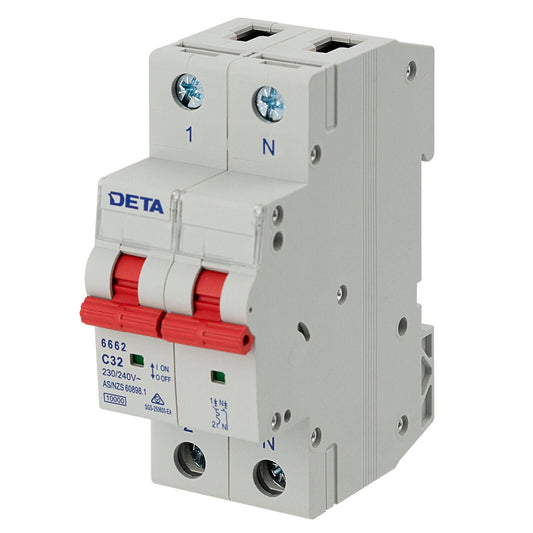 Deta Single Phase MCB - 32A - 1P NC Curve 10kA - Light Grey