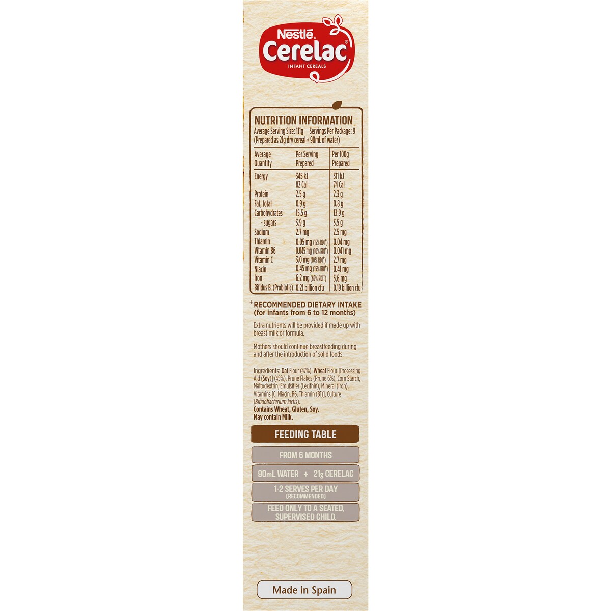 Nestle Cerelac Oats & Wheat With Prune Baby Cereal +6 Months 200g