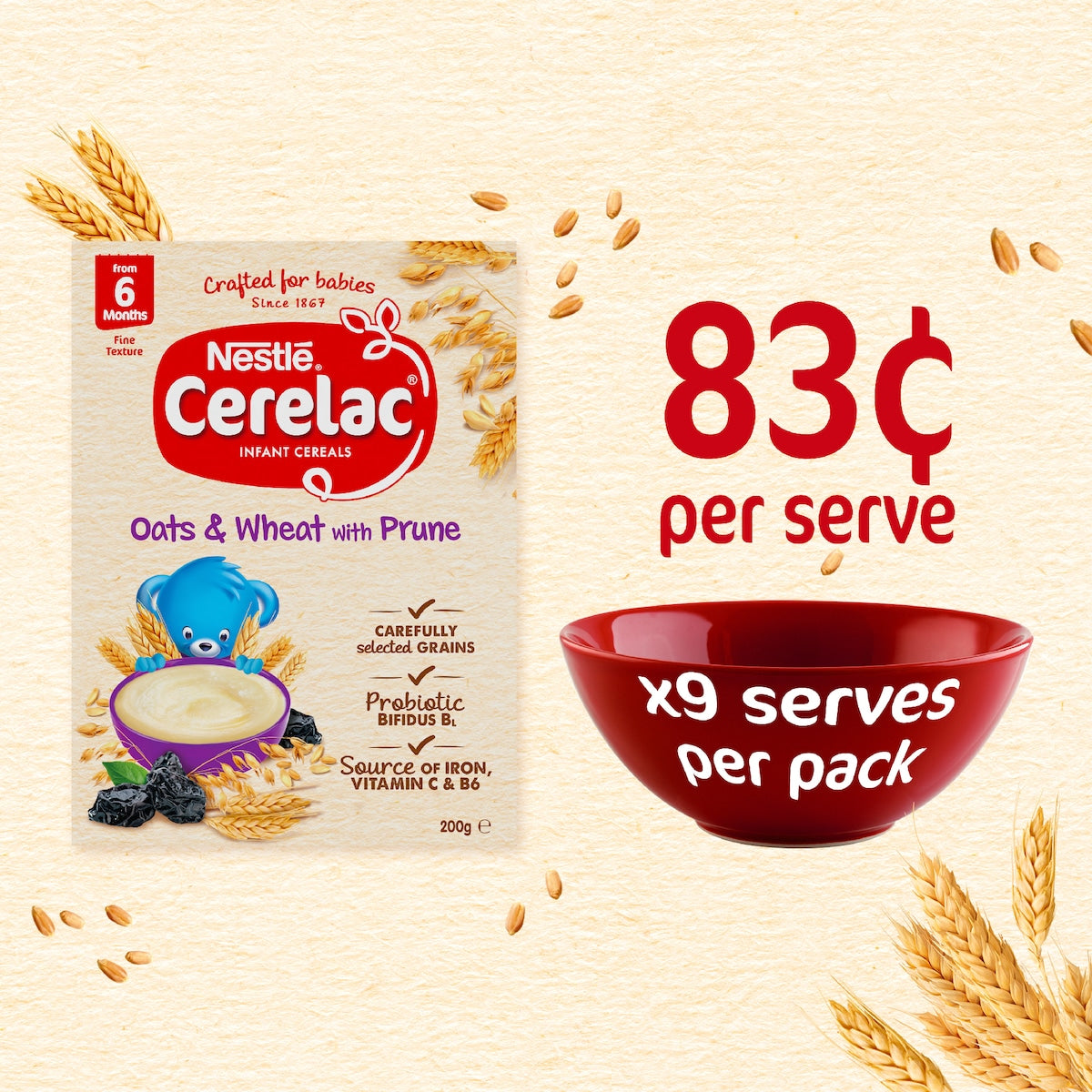 Nestle Cerelac Baby Cereal Oats & Wheat With Prune 6m+ 200g